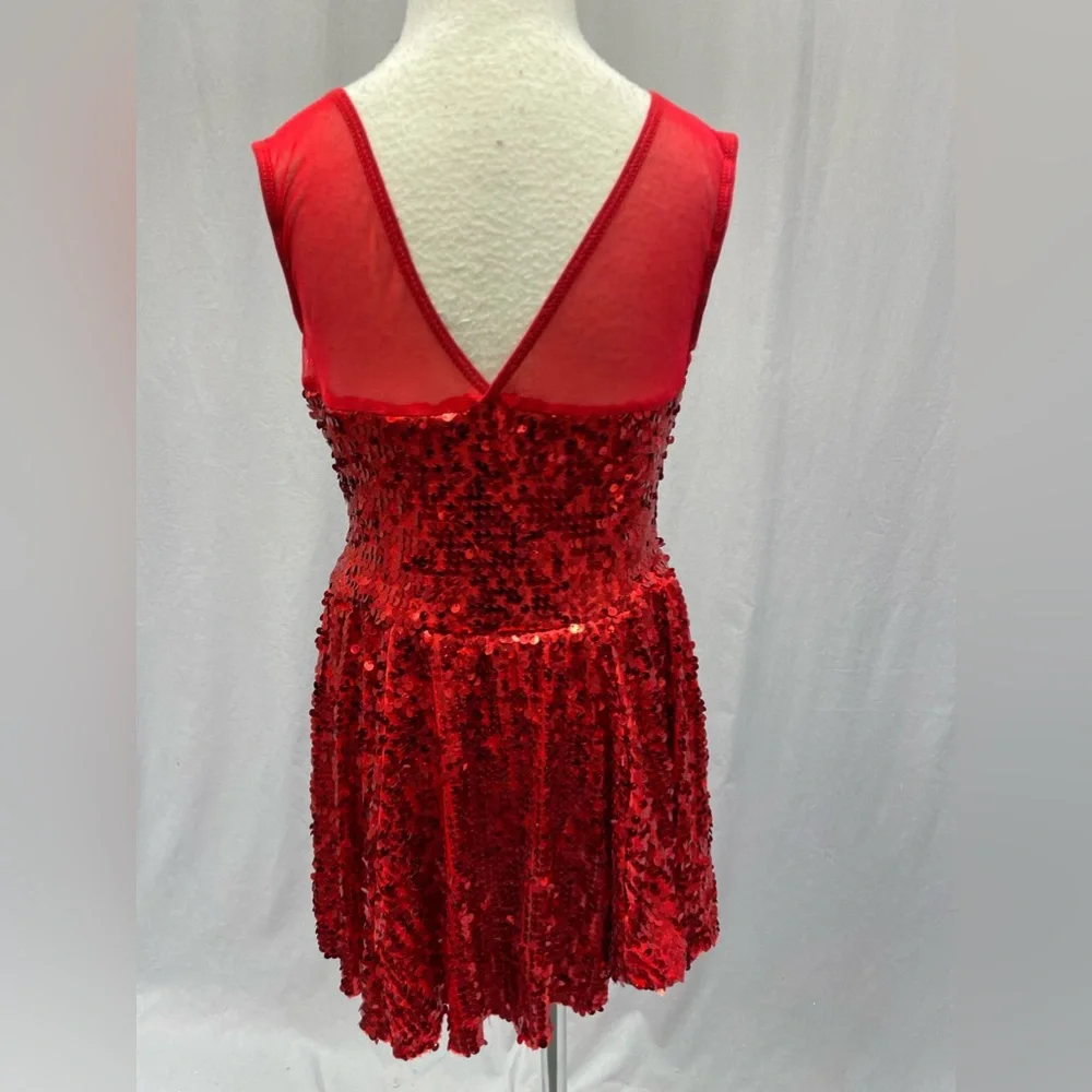 Weissman red sequin mesh dance dress size Youth small